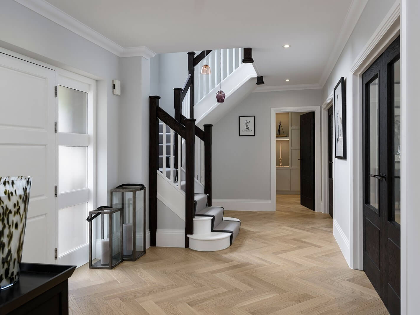 Seashell herringbone in beautifully styled entrance hallway