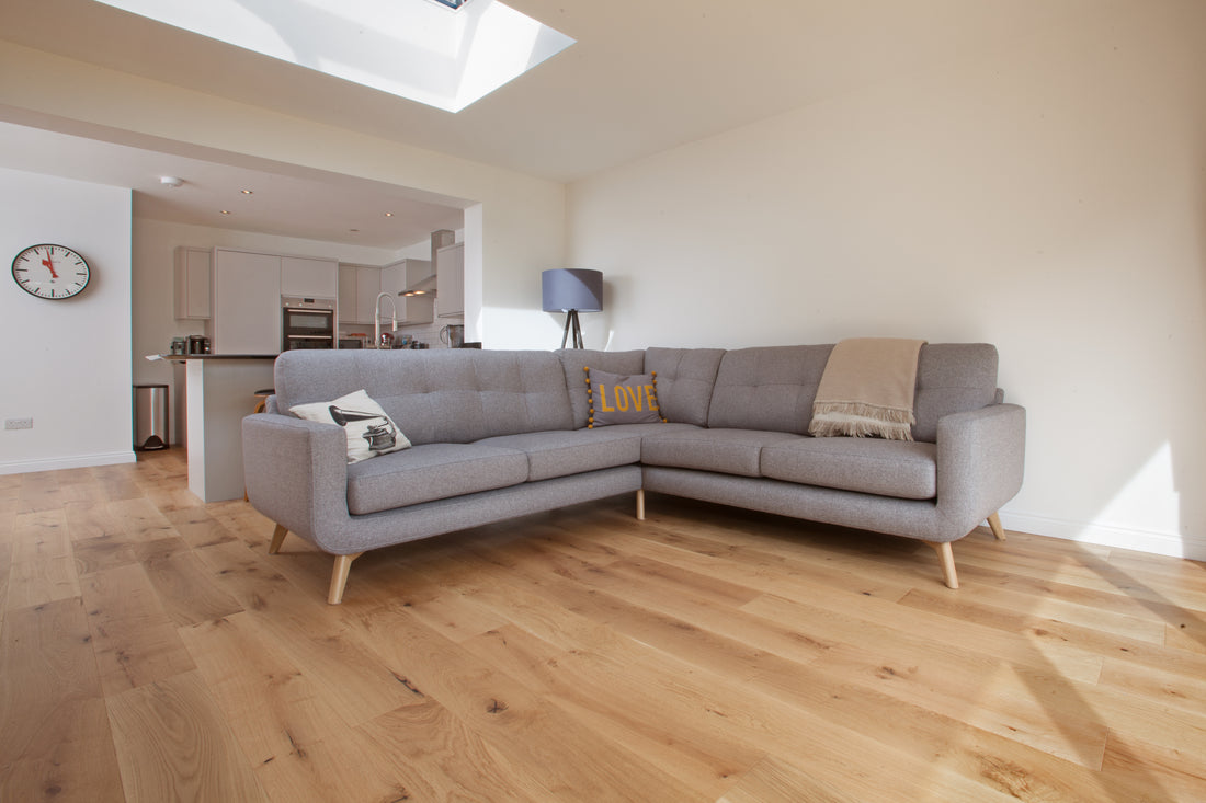 lacquered wood floors in a living room