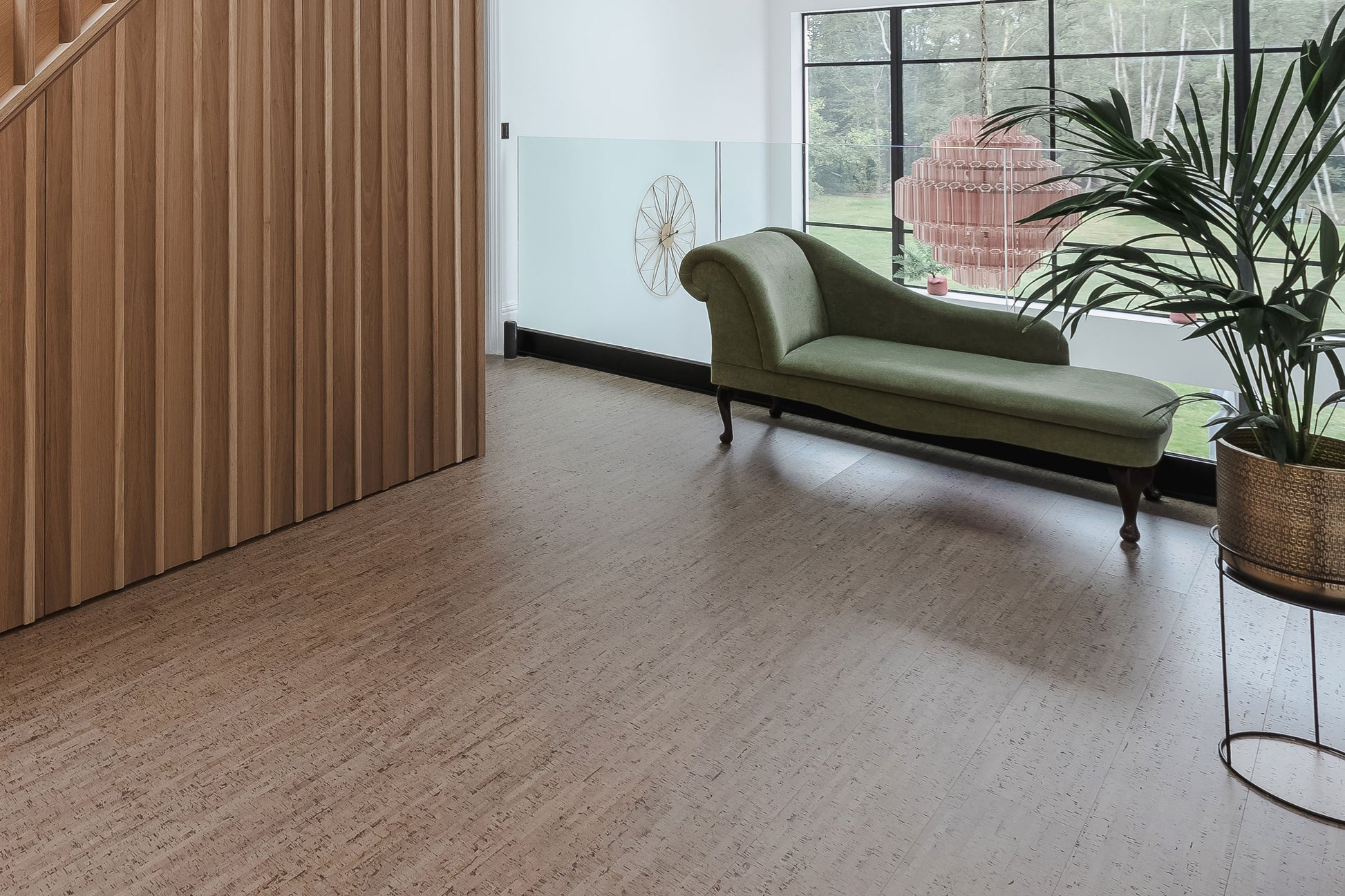 Barroca cork floors in modern interior with green chaise