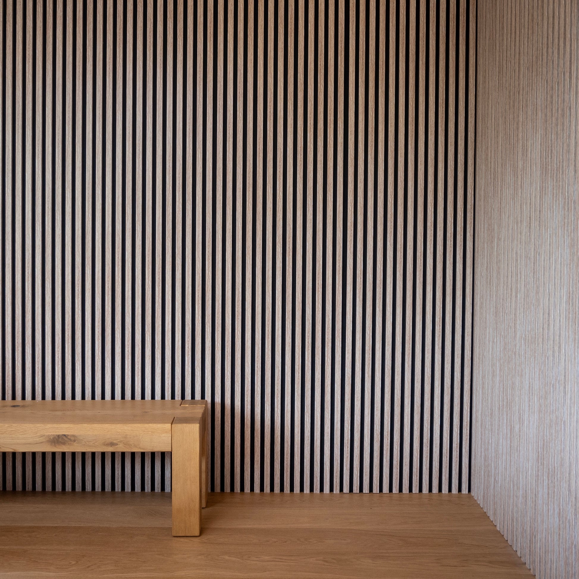 natural coloured slatted wall panels