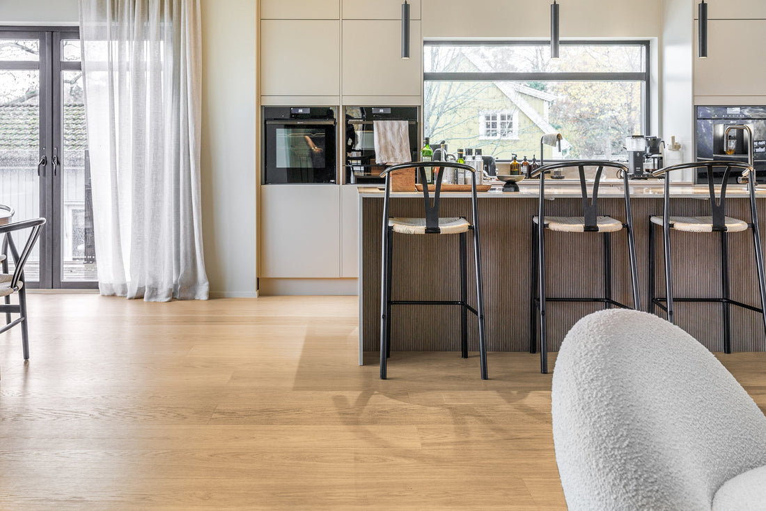 hardened wood flooring in swedish kitchen design