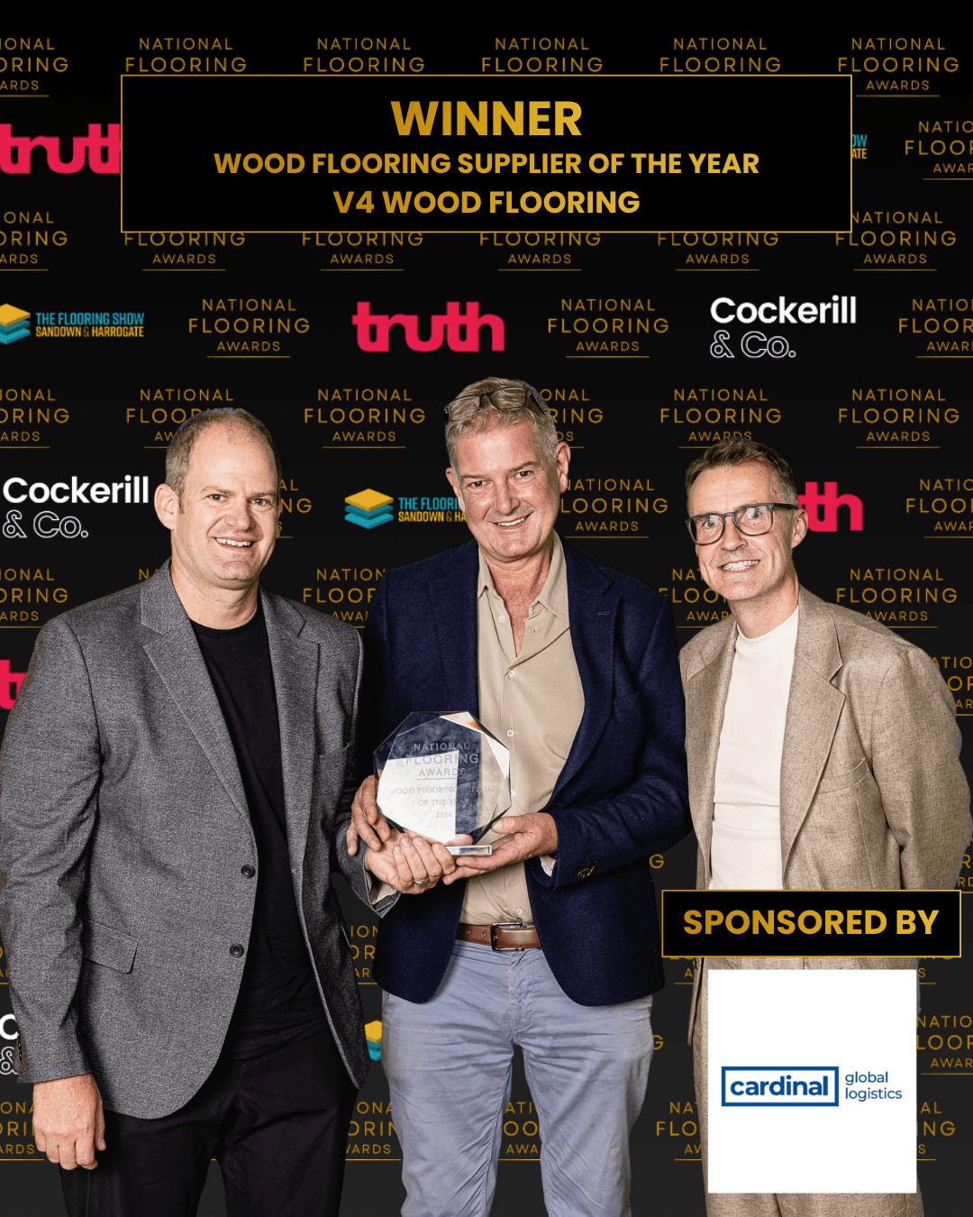 Chris and Nathan Vincent collecting the wood flooring supplier of the year award at the the national flooring awards 2026