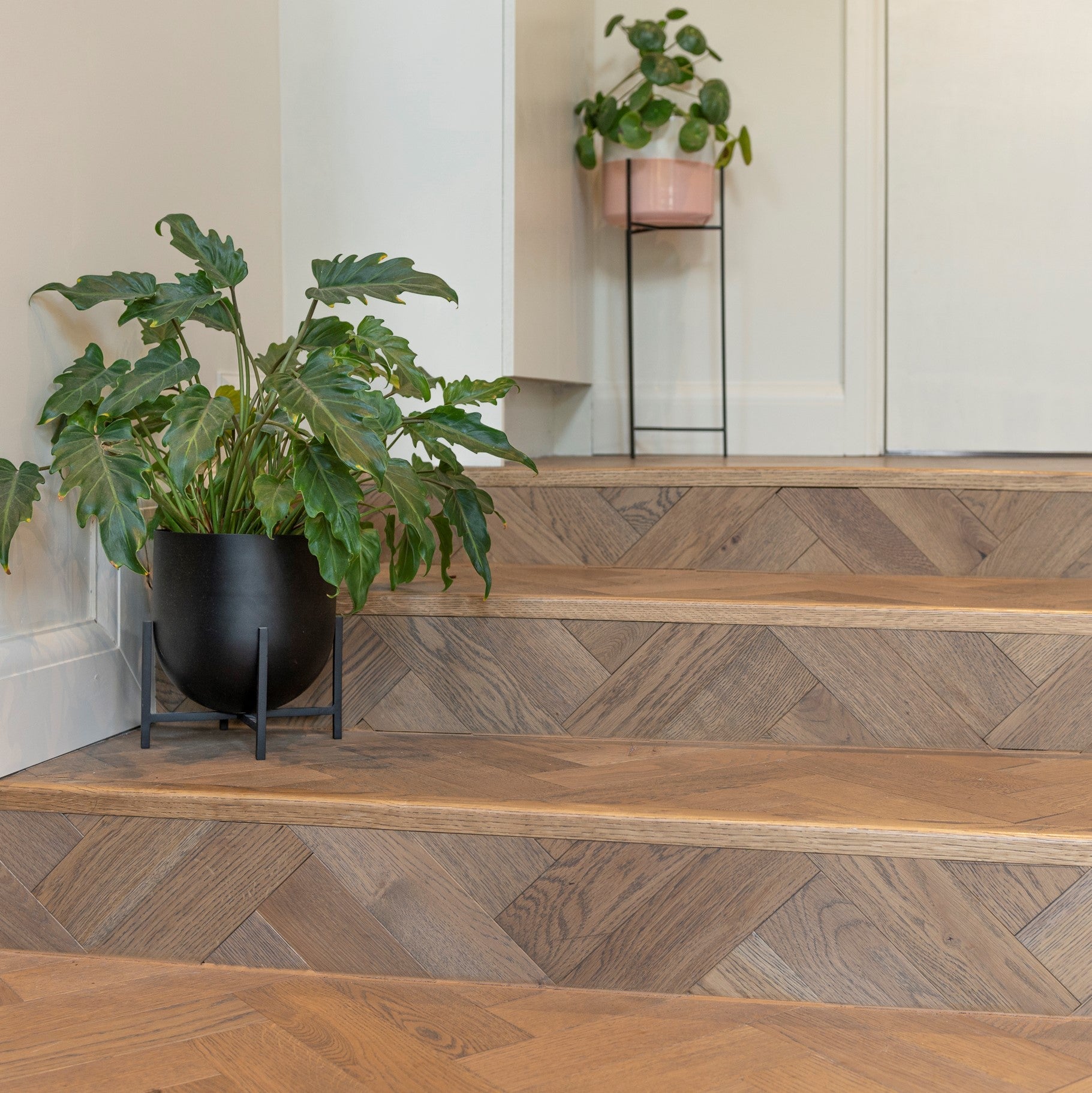 wood floors on stairs with oak nosing