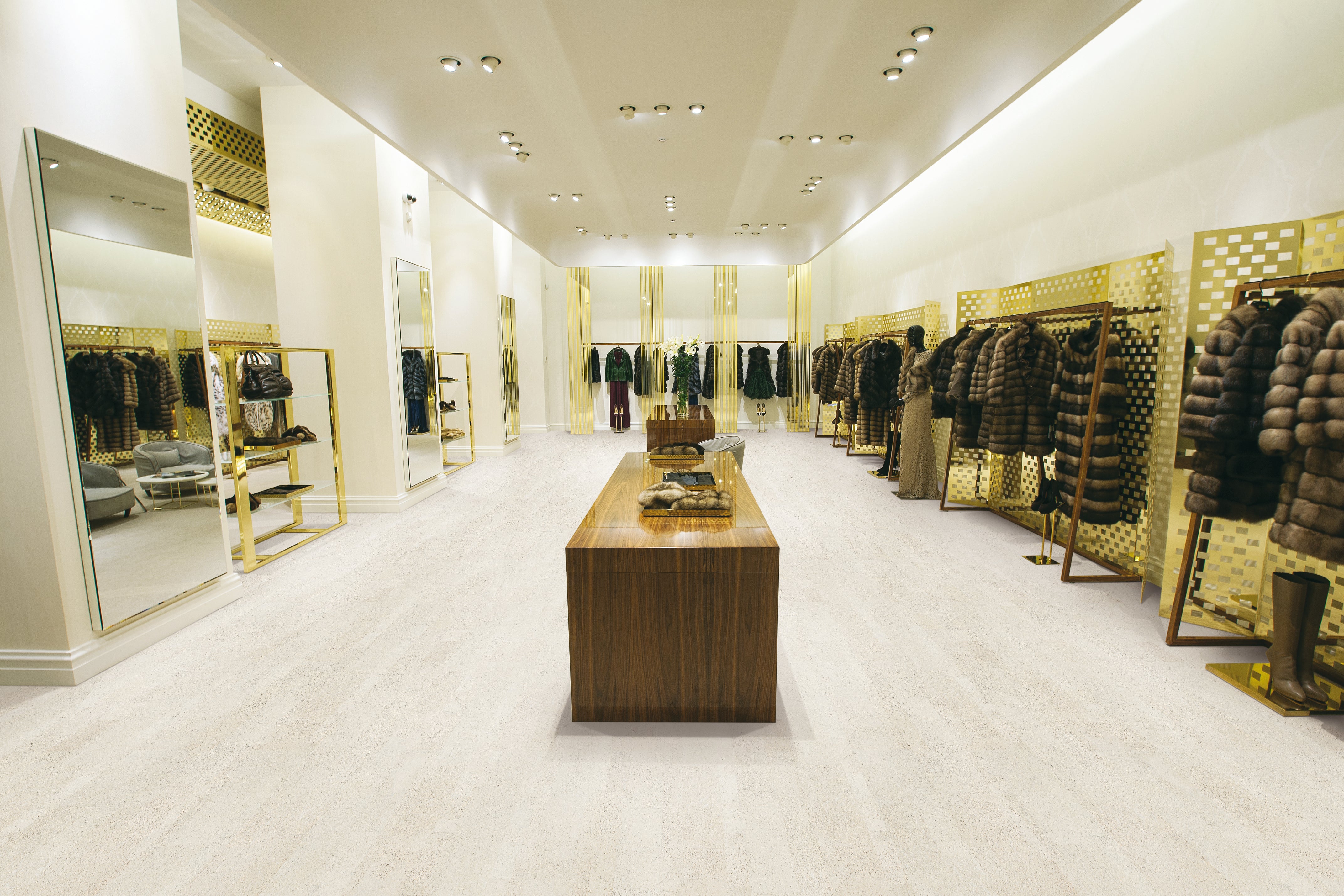 Verdelho  white cork flooring in a luxury retail shop