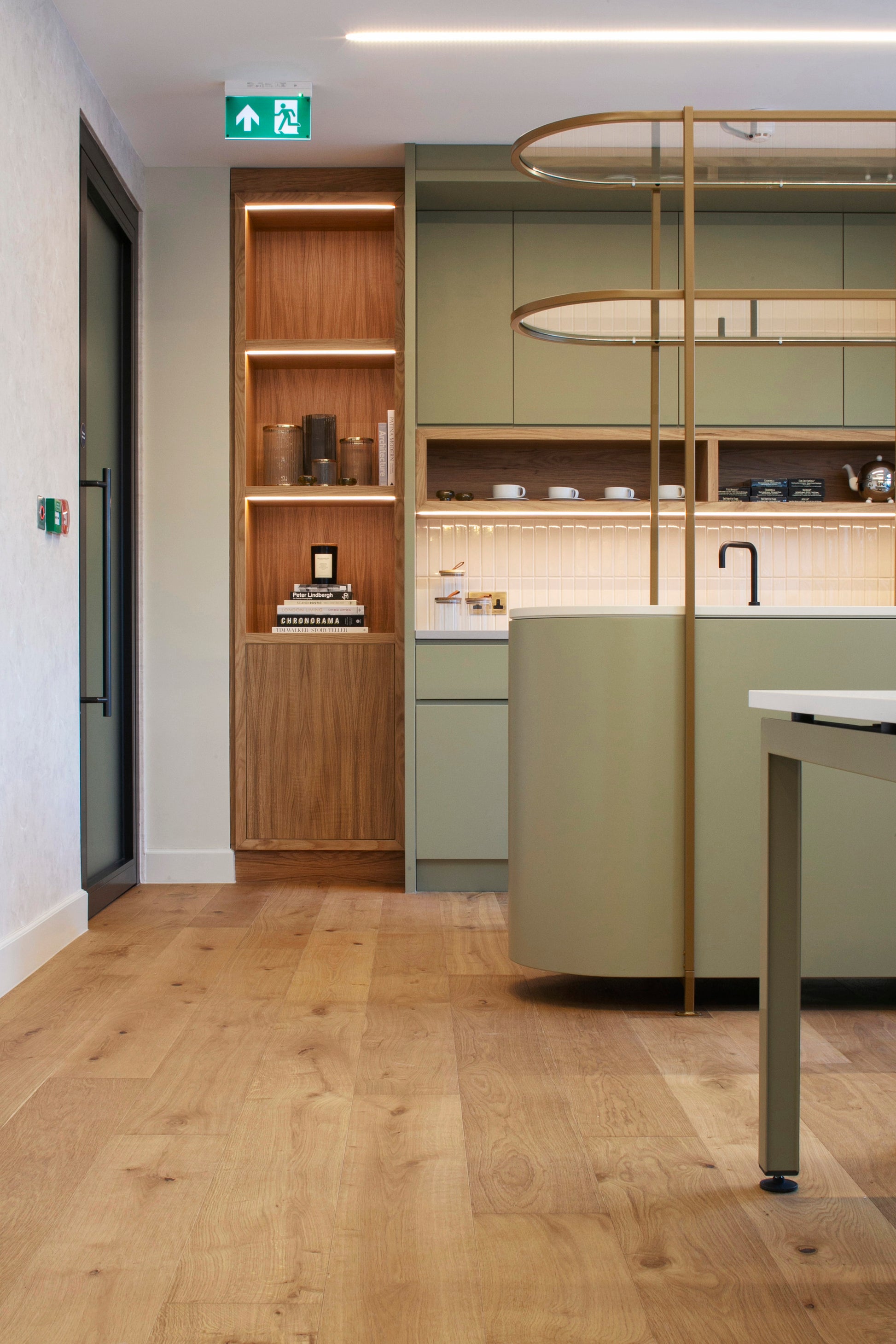 Deco Smoked Oak engineered wood floors in a green kitchen