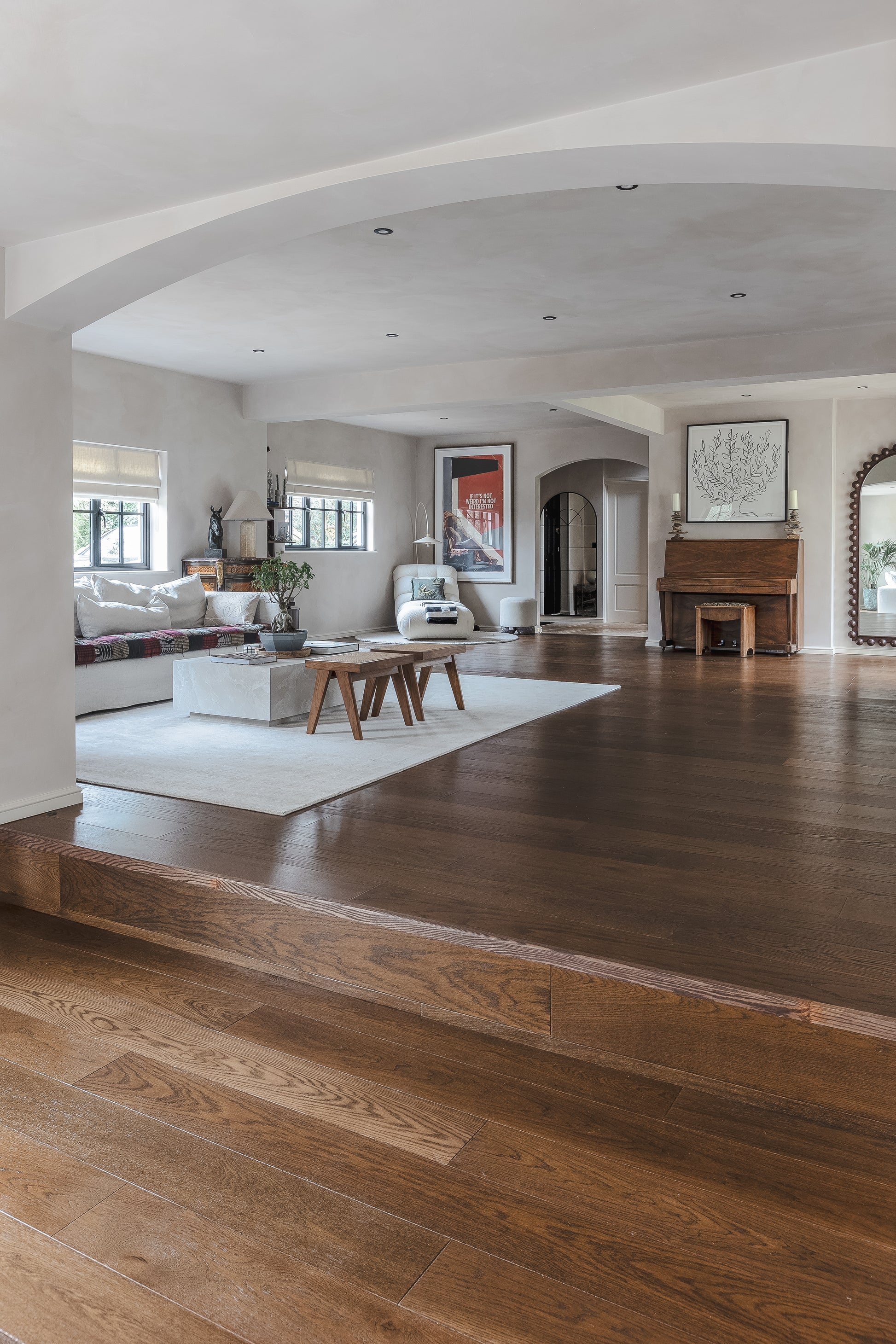 Deco Tannery Brown wood floors in a large open living room