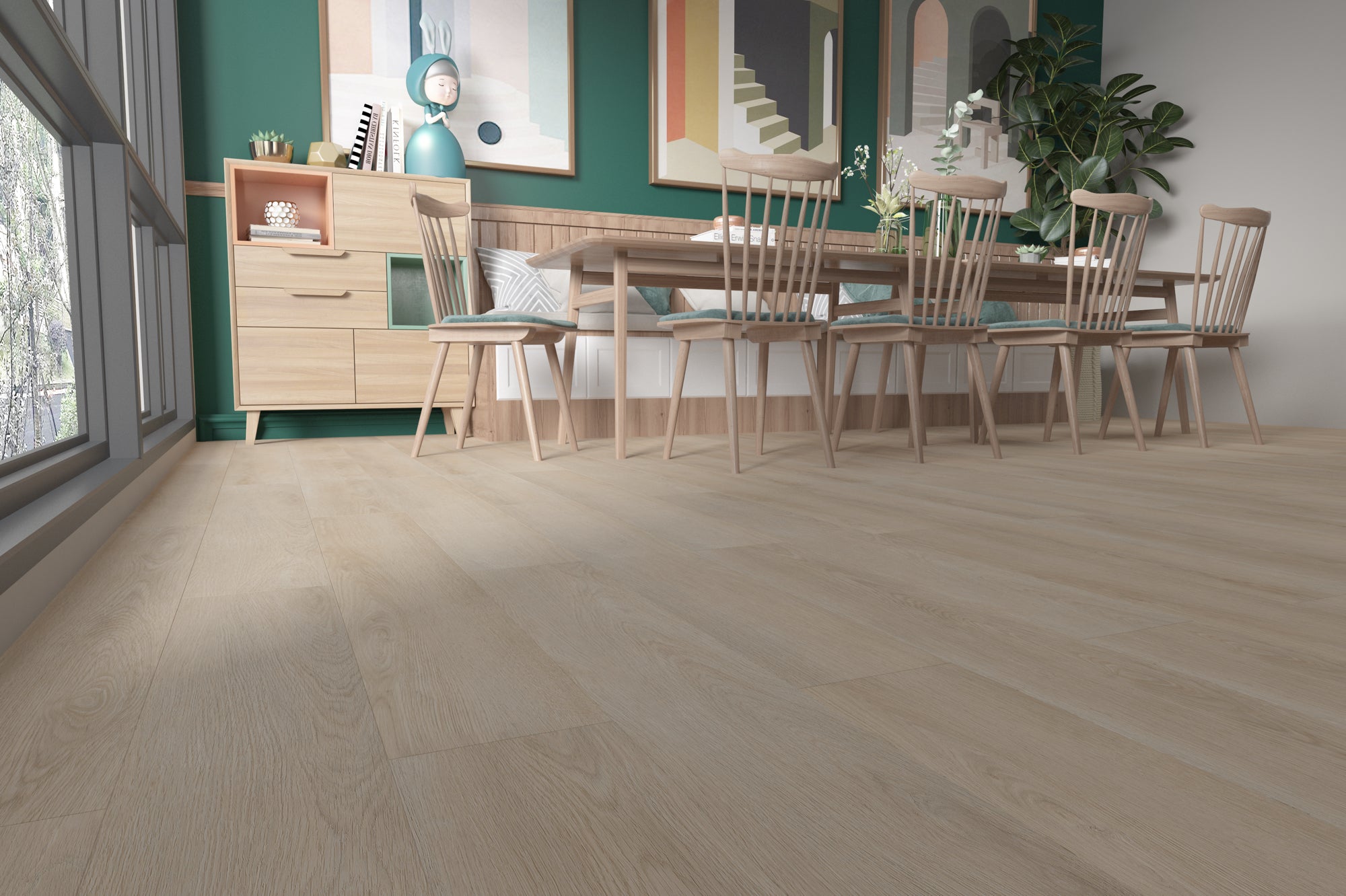 SPC vinyl floor in a modern dining setting