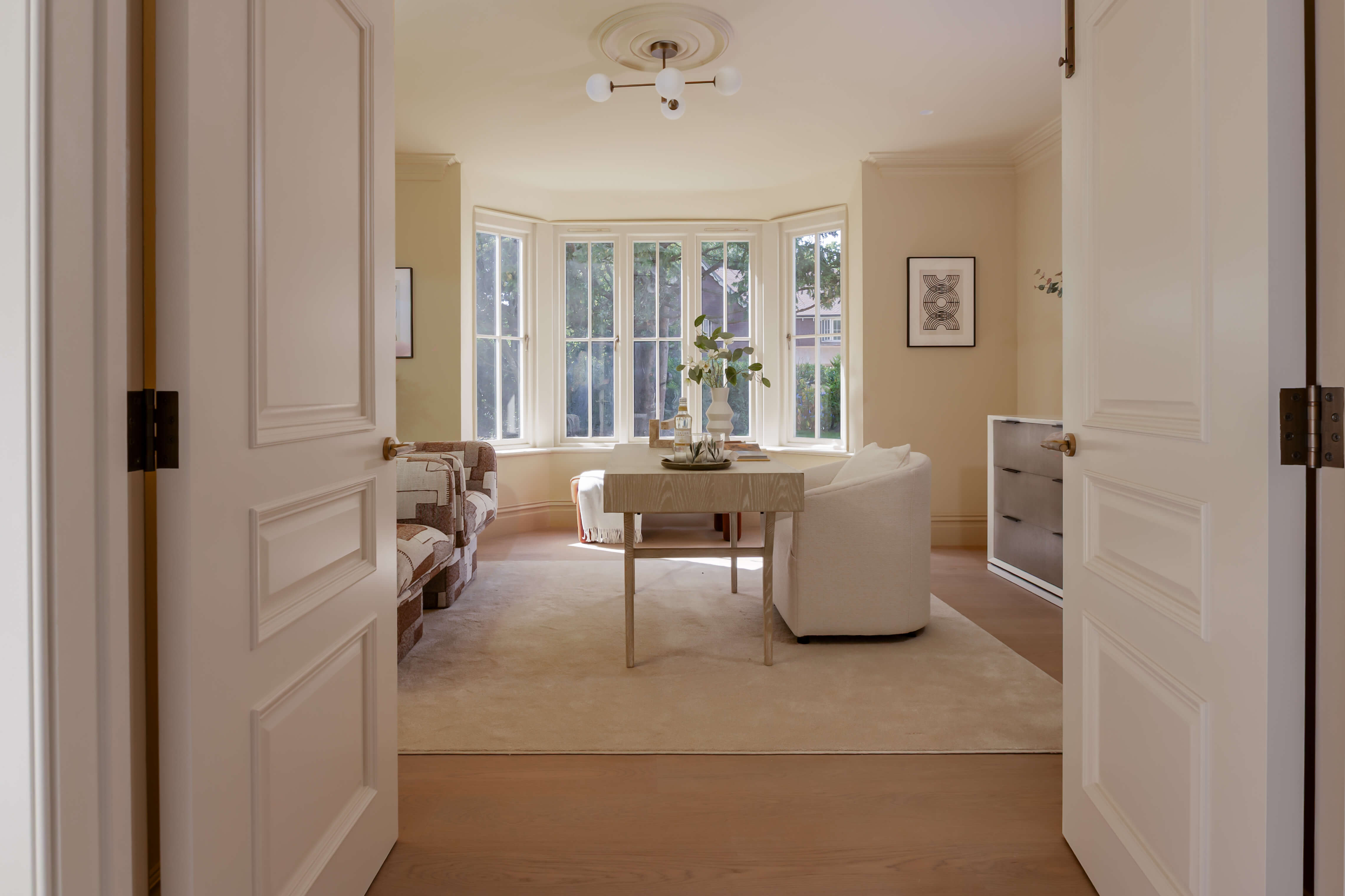 new build home living room with bjelin hardened wood flooring