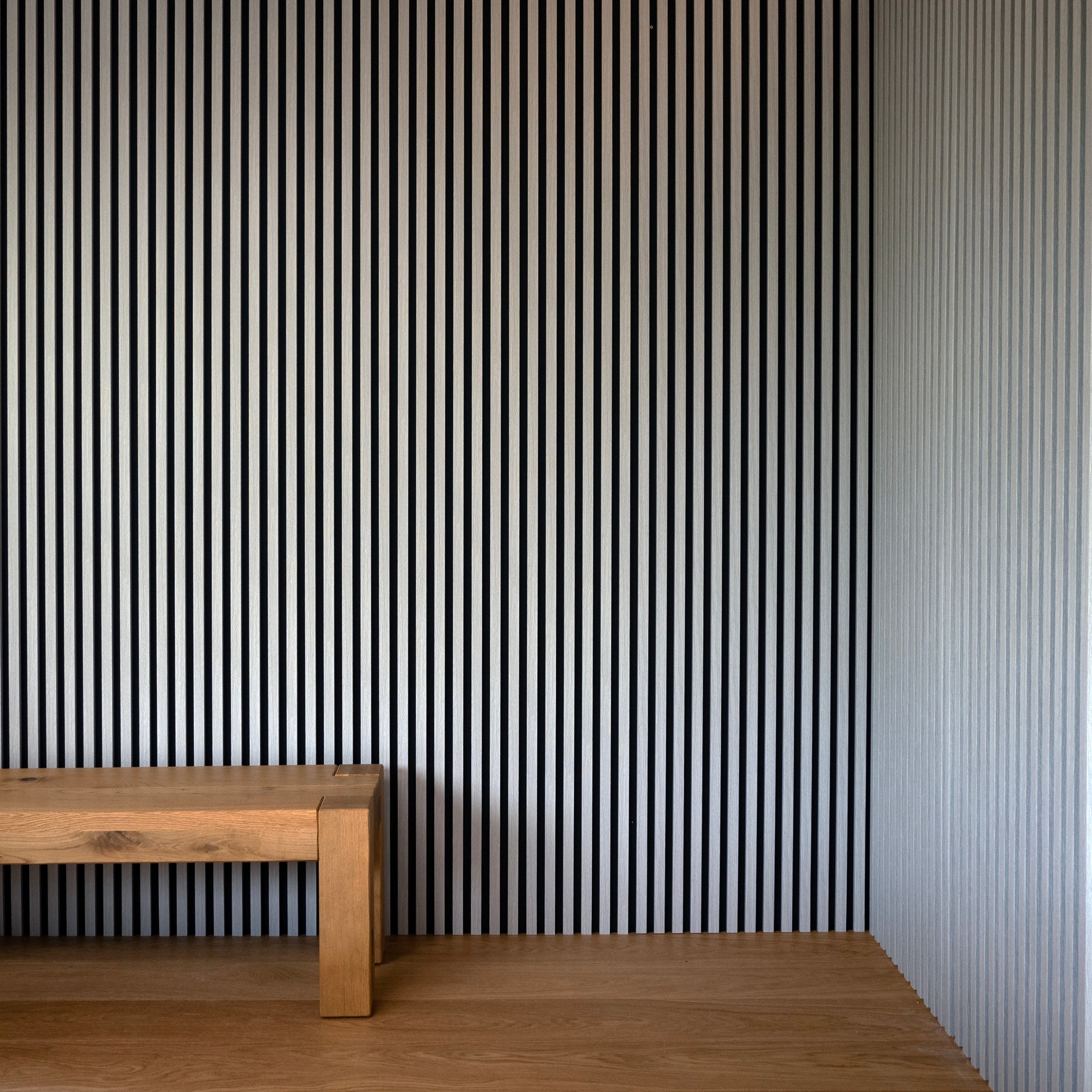 Light Grey Wall Panels from V4. Slatted wood-effect cladding – V4