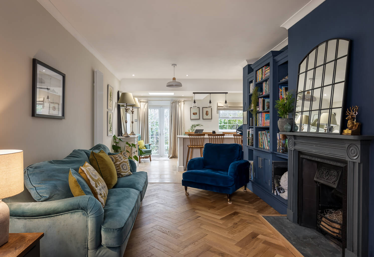Southampton home living space with Smoked Oak herringbone