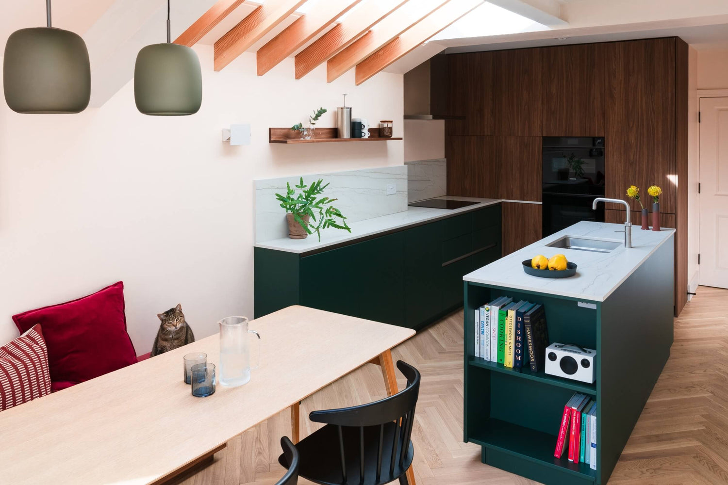 Tundra Seashell herringbone in contemporary open plan kitchen