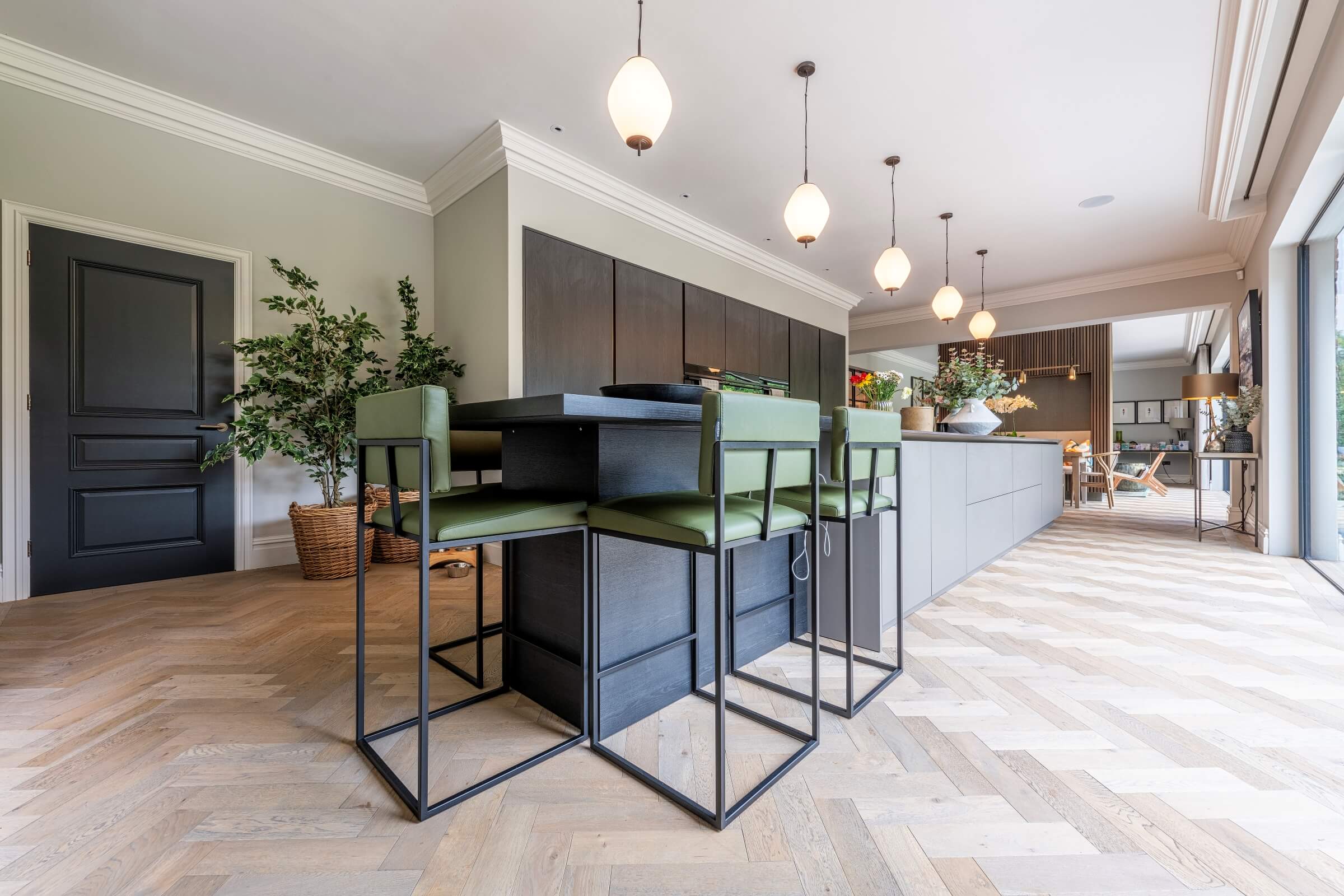 deco frozen umber herringbone in large open plan kitchen