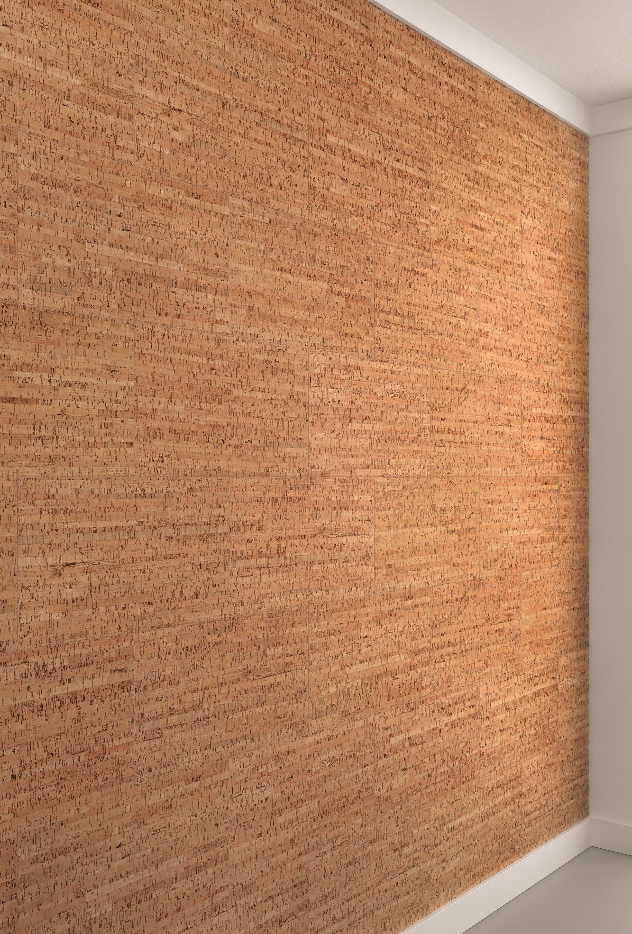 Textured brown cork wall paneling in a room corner.