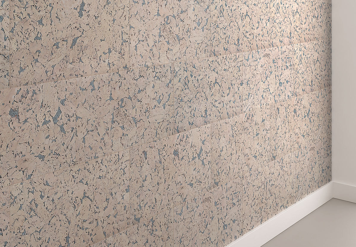 light toned cork wall panels with darker textures