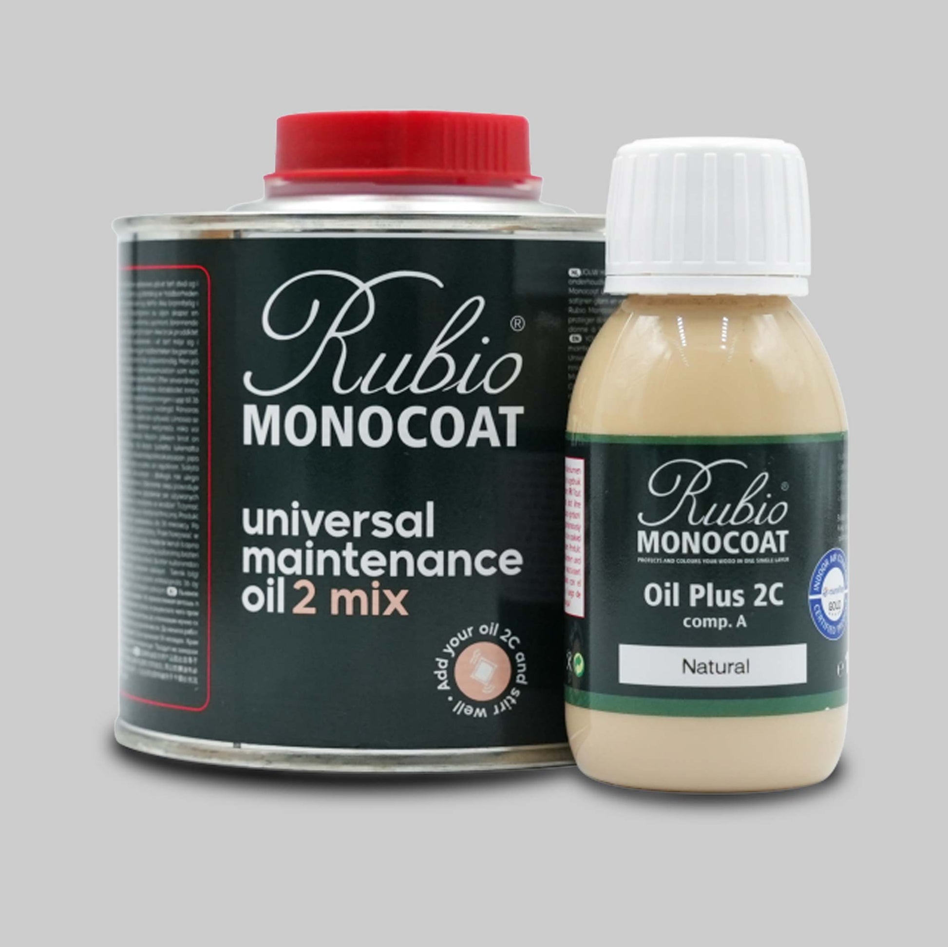 Rubio Monocoat maintenance oil tin n a grey background