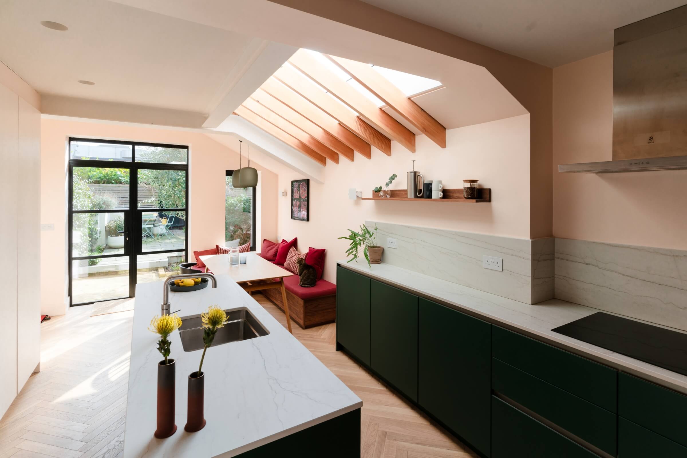 seashell herringbone in contemporary kitchen design