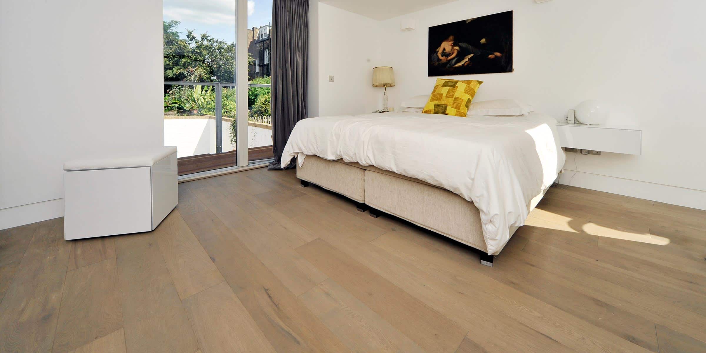 Oak wood floors in a bedroom