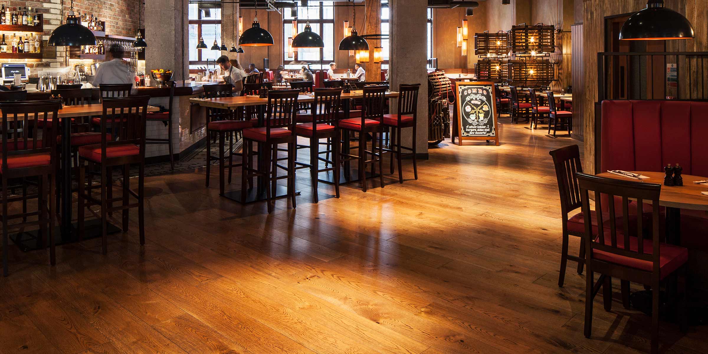 wood floors in the Manchester branch of Burger & Lobster