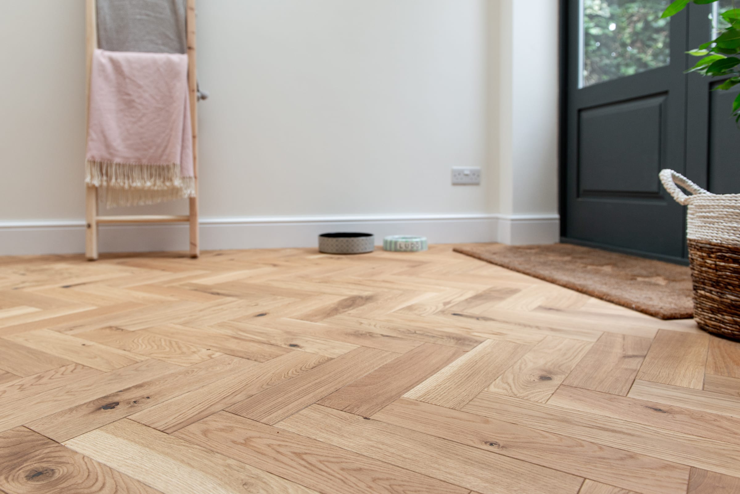 close up of herringbone wood floors