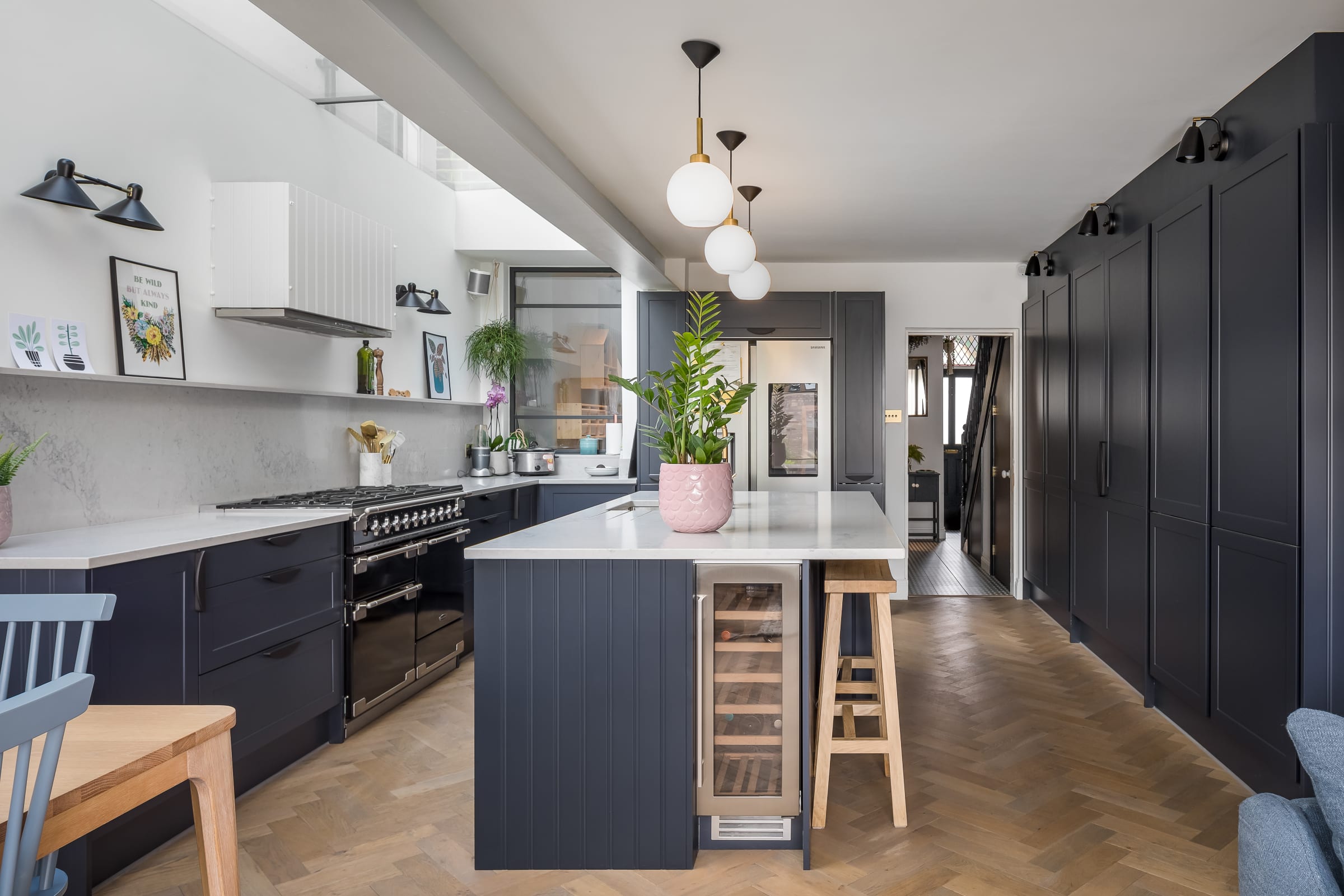 magnet kitchen with zigzag frozen umber wood floors