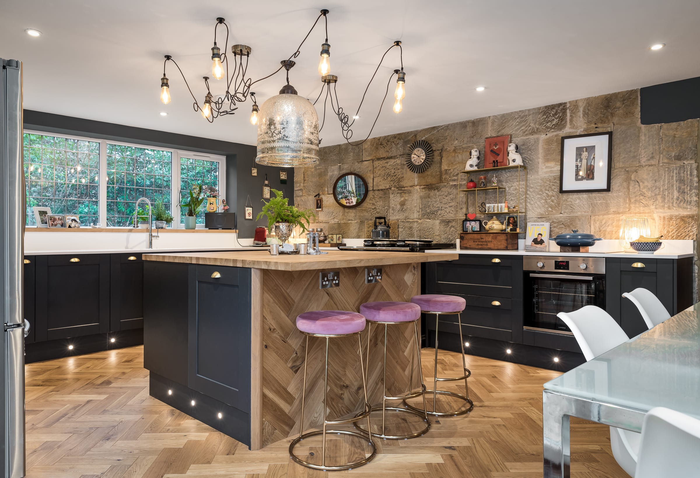 east sussex kitchen with herringbone wood floors