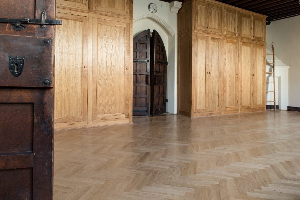 solid oak parquet flooring in a church vestry