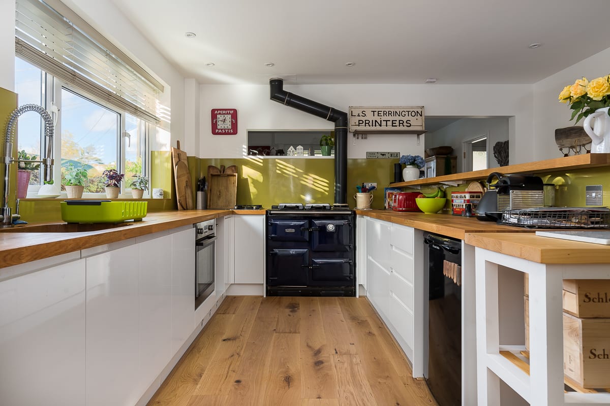 oak wood floors in a rustic kitchen