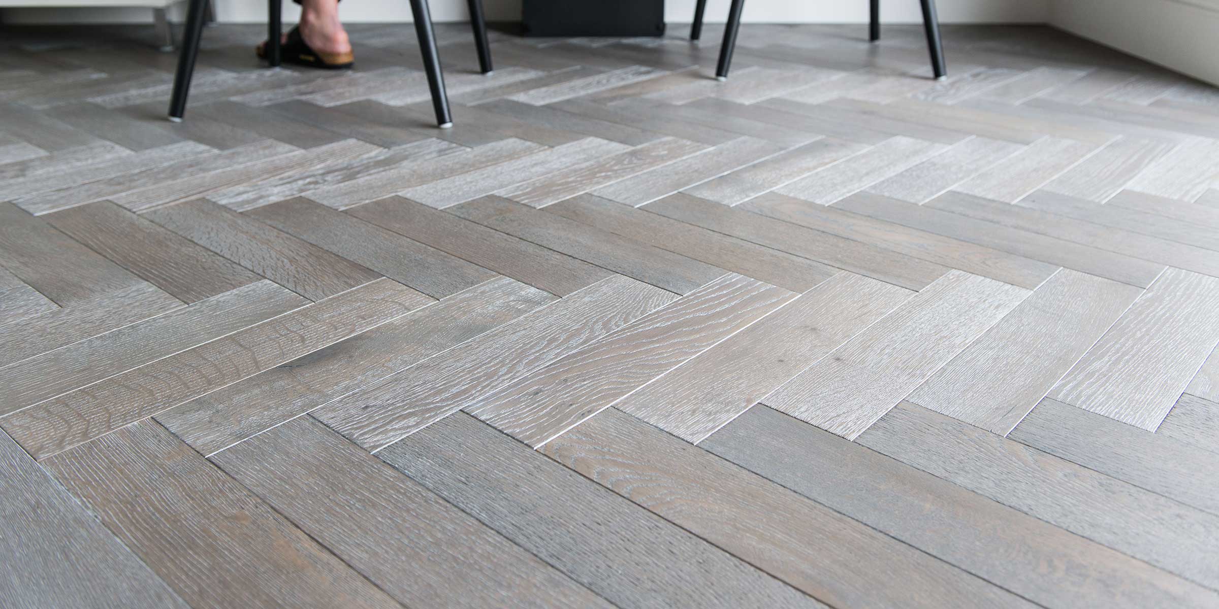 light grey herringbone oak flooring